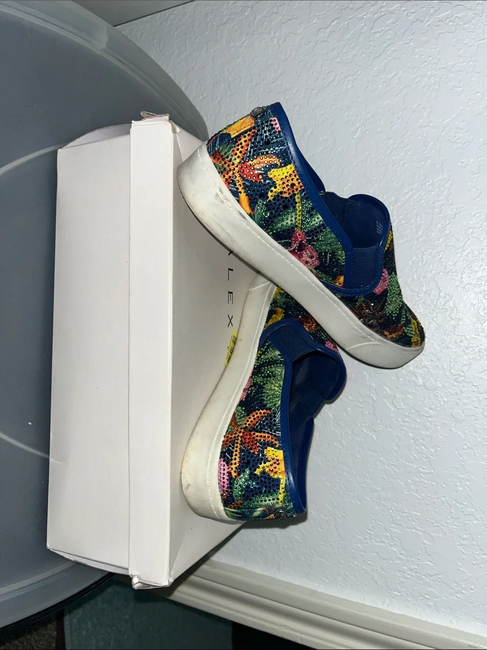 Alex Marie Floral Rhinestone Slip-On Sneakers in Navy, Pink, Green, Yellow